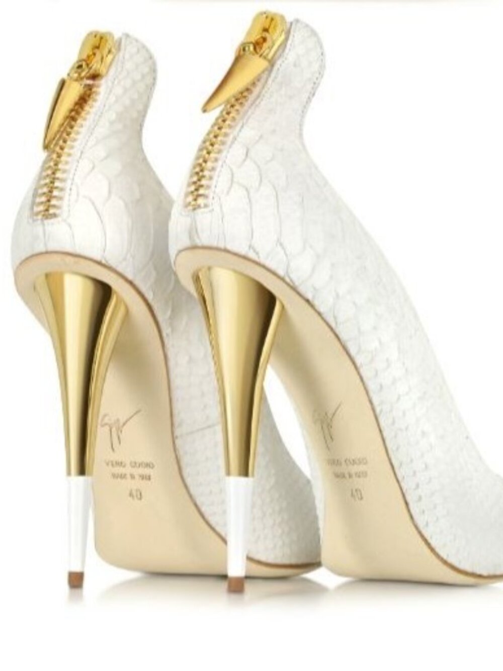 Giuseppe Zanotti Ester 110 White Python Gold Heel Pumps EU 36 US 6